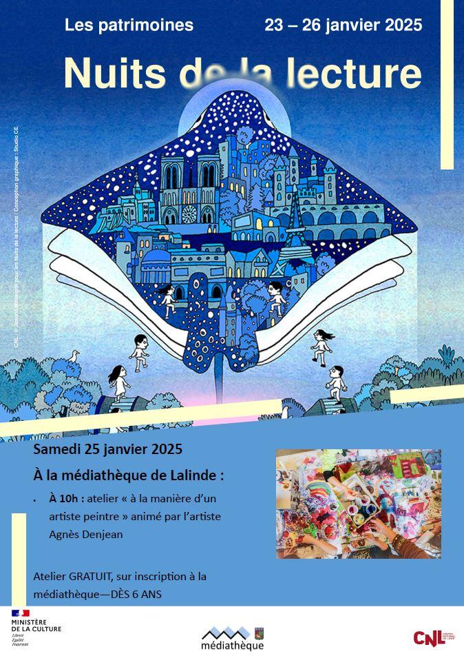 Affiche atelier artistique des nuits de la lecture a lalinde